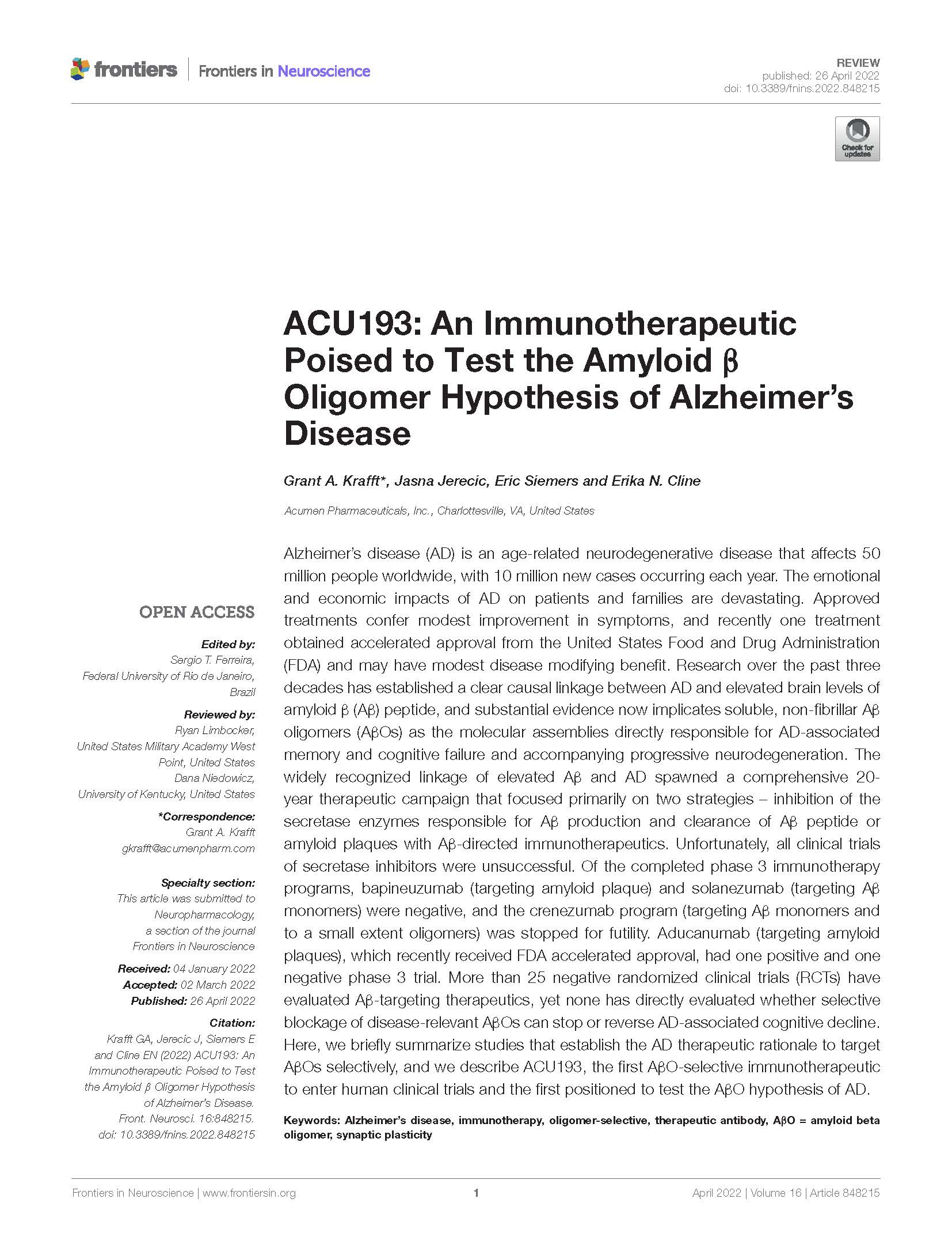 2022 Frontiers in Neuroscience